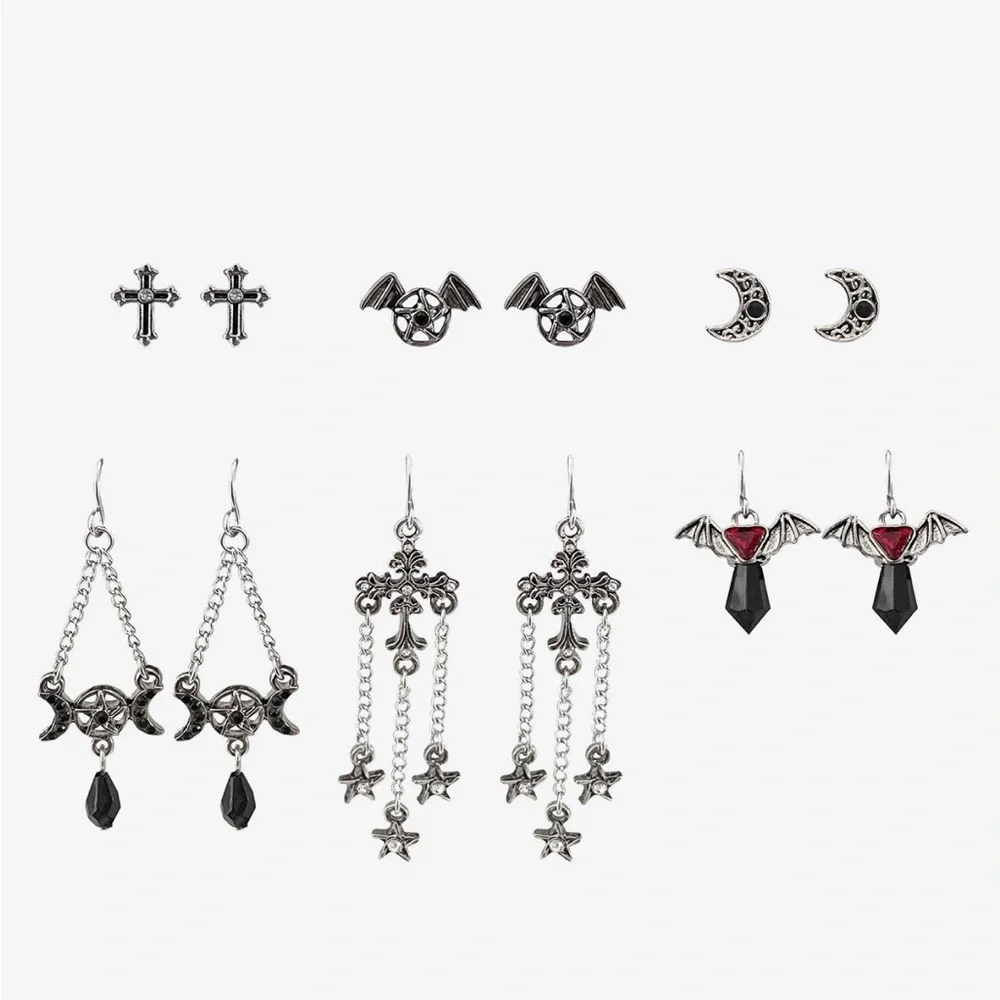 Cosmic Aura Gothic‎ Cross Moon Bat Earring Set Hot Topic